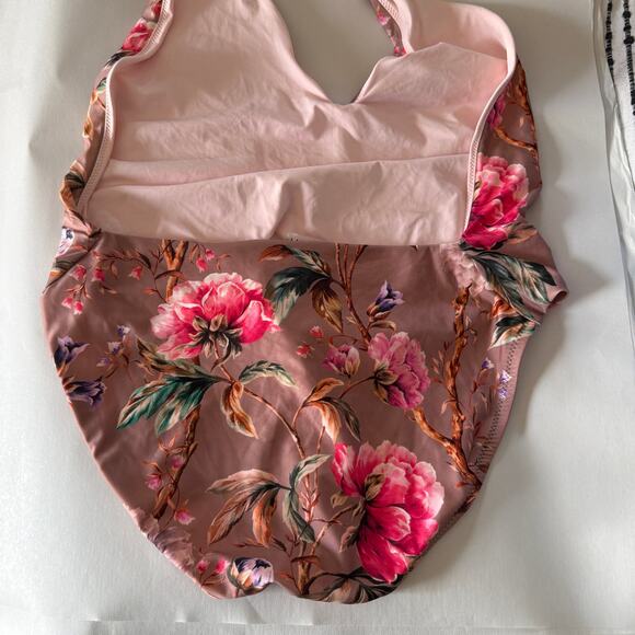 VITAMIN A Emma Floral Deep Plunge V Open Back Halter Swimsuit Ginger Floral XL - Picture 4 of 6